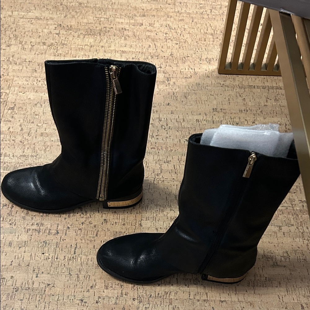 Vince Camuto Black & Gold Zipper Contemporary Boots